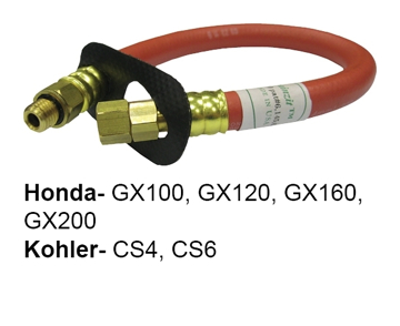 Side view of an oil changing aid; specific for Honda GX100, GX120, GX160, GX200, Kohler CS4 and CS6