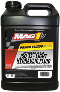 Front view of a black bottle of Mag 1 Hydraulic fluid