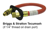Side view of an oil changing aid; specific for Briggs and Stratton Tecumseh. Only if the oil drain port has a 1/4 inch thread